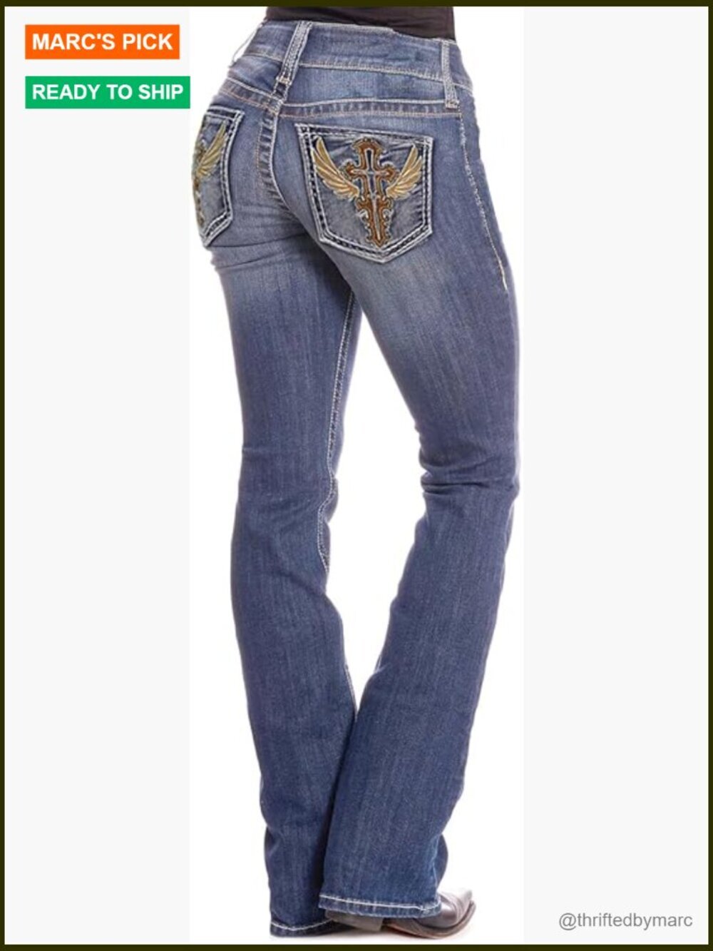 Mid Rise Boot Cut Jeans with Sculpting Pocket Design for Curvy Fit